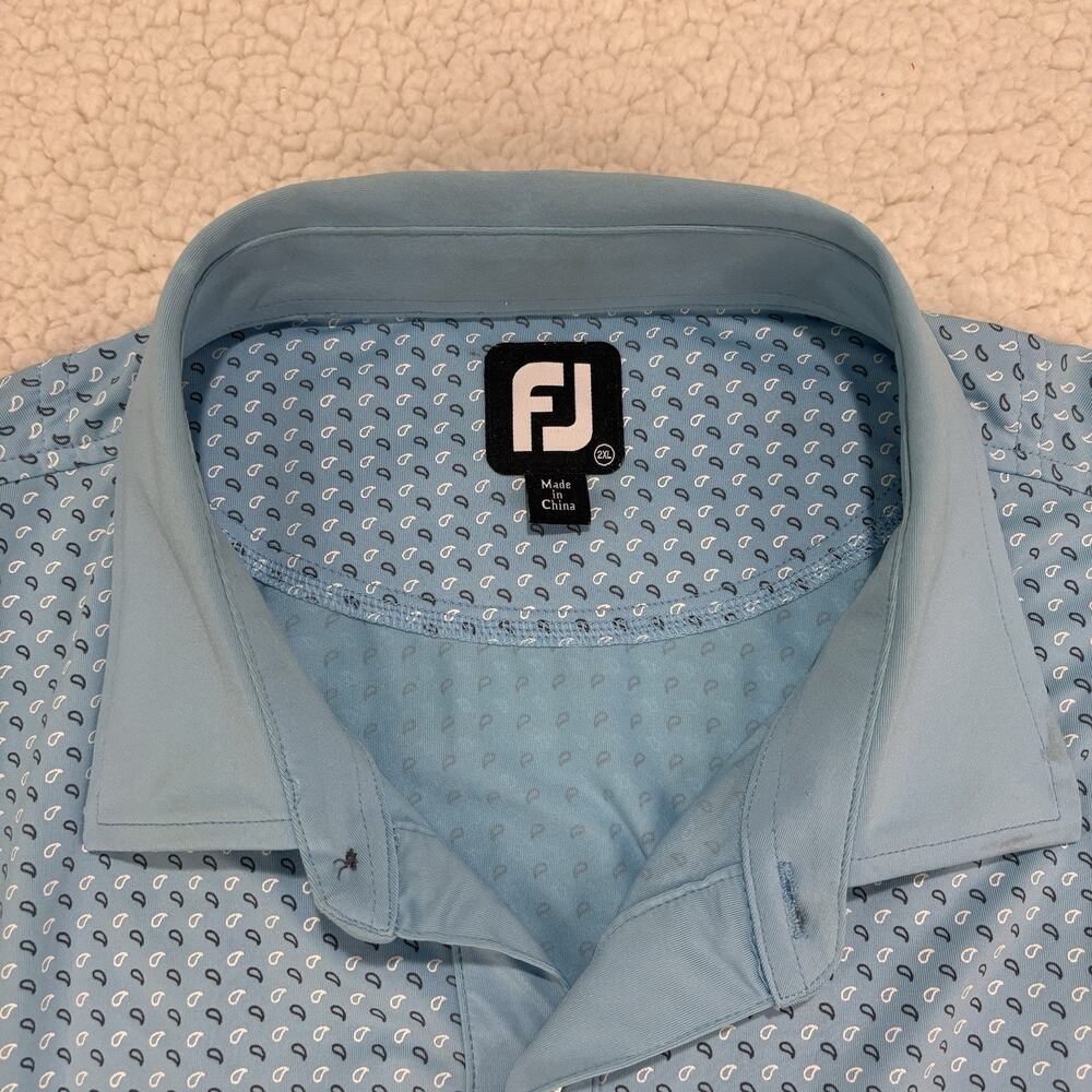 FootJoy Golf Polo‎ Men's 2XL Athletic Fit Paisley Print Light Blue Wicking Shirt